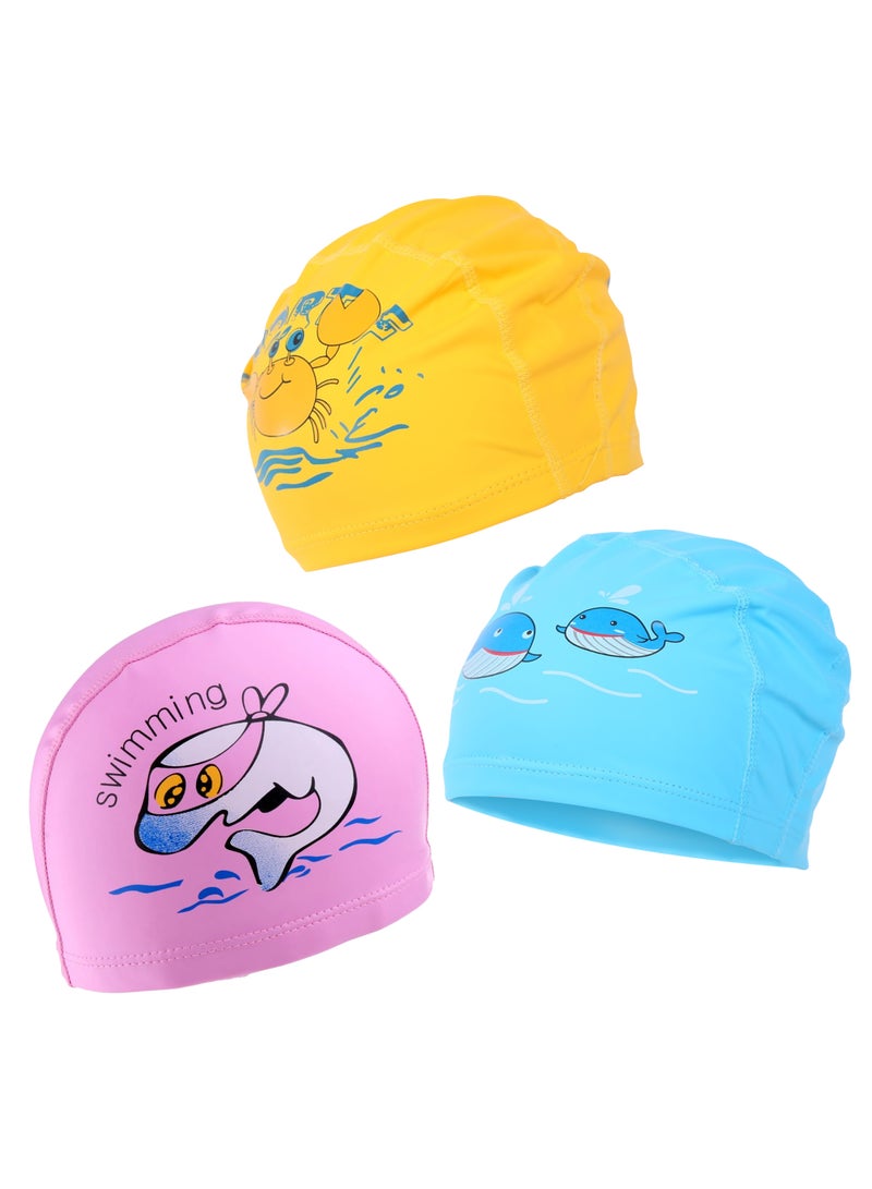 ENDLESS  Kids Fun Swimming Cap Set – 3-Pack Soft & Stretchy Silicone Swim Caps | Soft, Stretchy & Leak-Proof | Fun Colors for Boys & Girls | Perfect for Pool and Beach | Blue, Pink, Yellow - Image 1