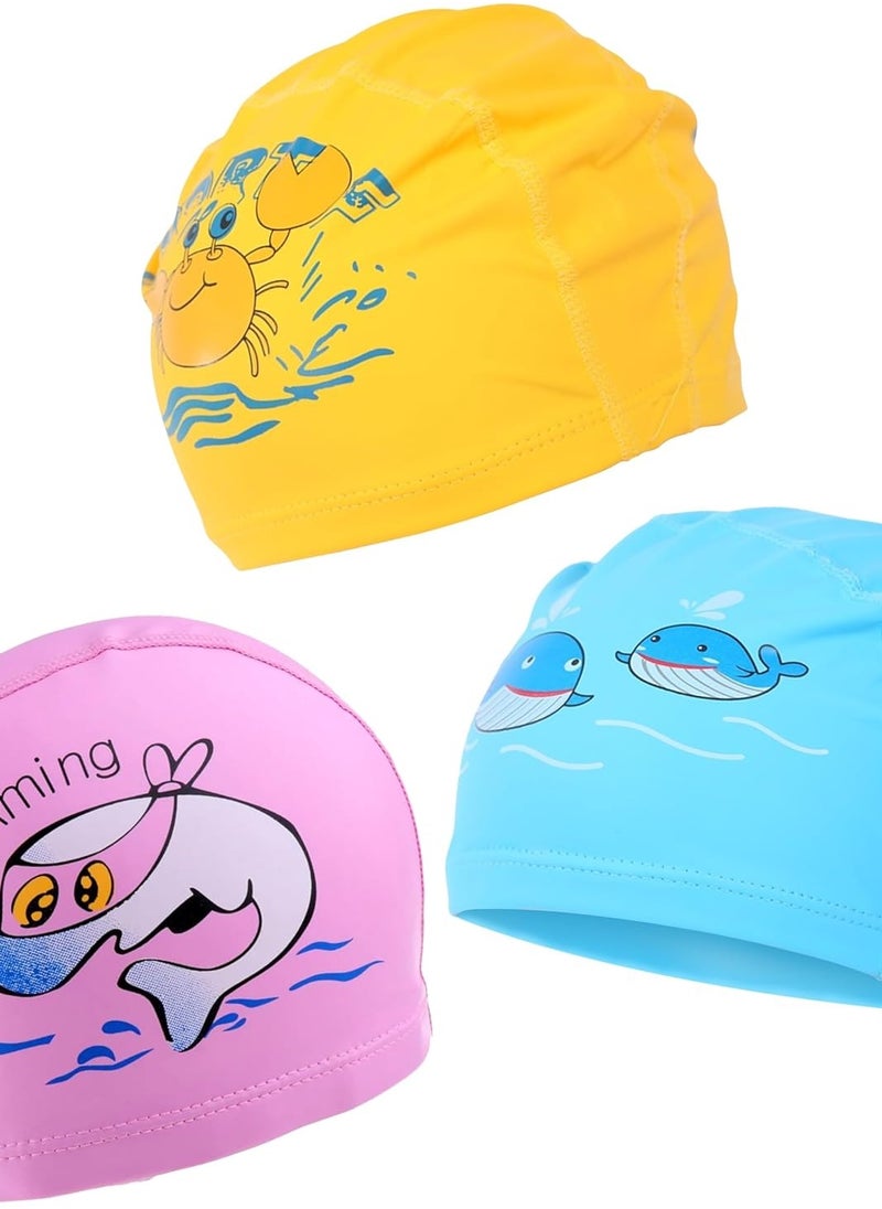 ENDLESS  Kids Fun Swimming Cap Set – 3-Pack Soft & Stretchy Silicone Swim Caps | Soft, Stretchy & Leak-Proof | Fun Colors for Boys & Girls | Perfect for Pool and Beach | Blue, Pink, Yellow  - Image 1