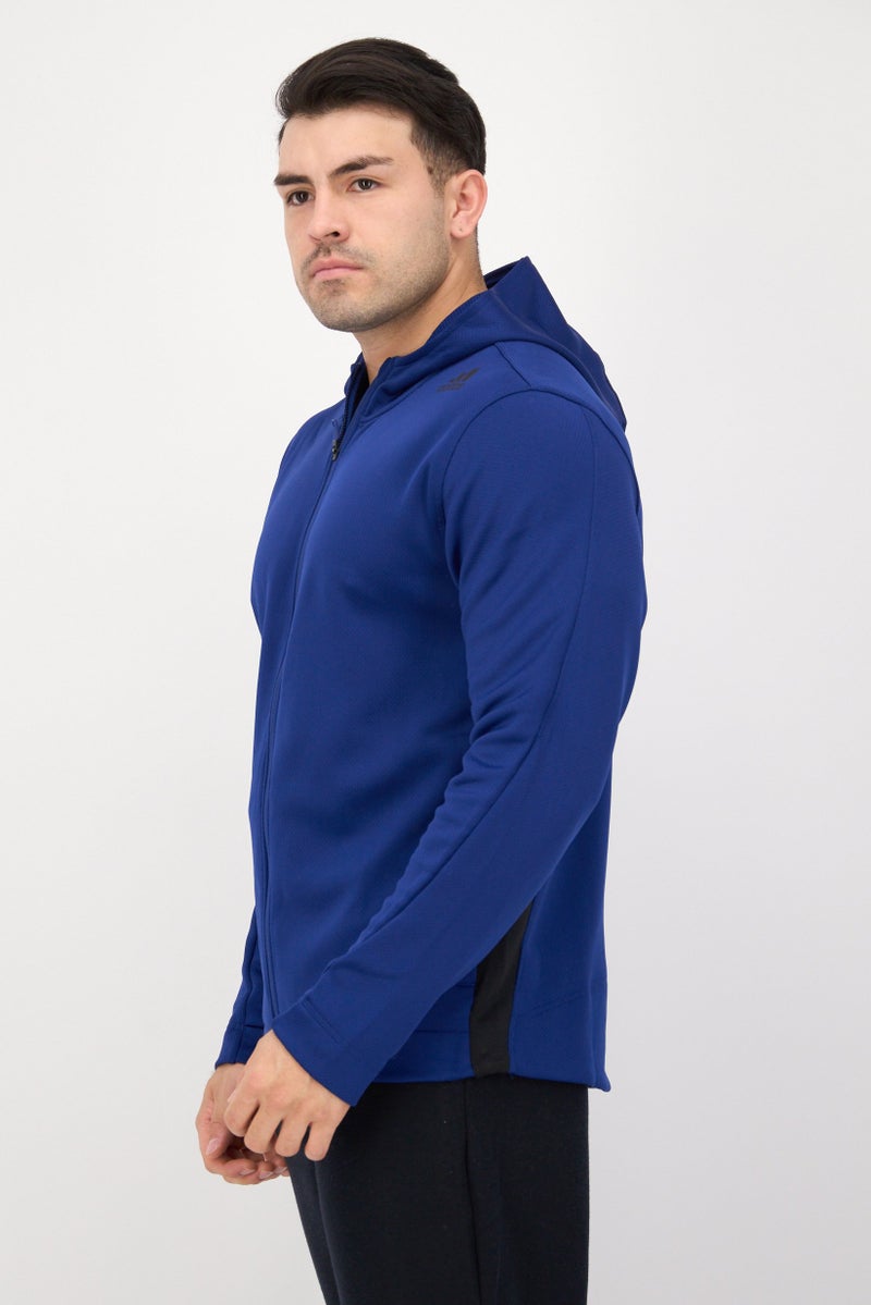 Adidas Men Sportswear Fit Long Sleeves Training Full Zip Hooded Jacket, Blue  - Image 2