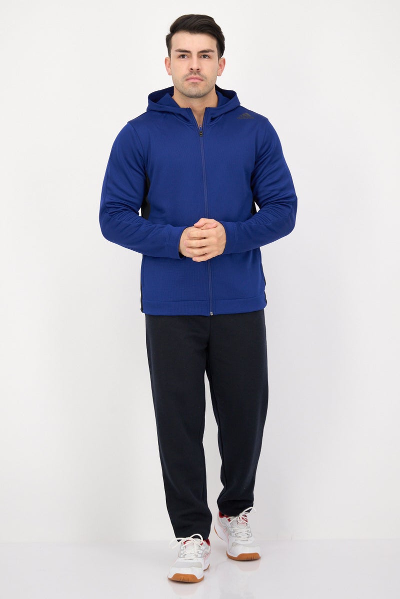 Adidas Men Sportswear Fit Long Sleeves Training Full Zip Hooded Jacket, Blue  - Image 4