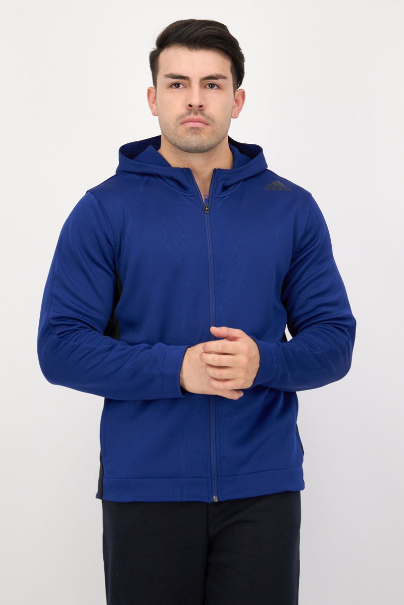 Adidas Men Sportswear Fit Long Sleeves Training Full Zip Hooded Jacket, Blue  - Image 1