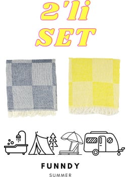 2 Piece Set Checkerboard Patterned Summer Peshtemal Beach Towel 70X155 cm