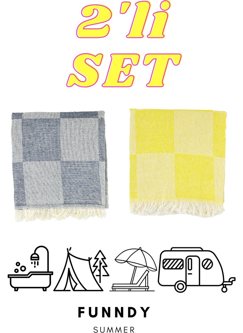 Funndy - 2 Piece Set Checkerboard Patterned Summer Peshtemal Beach Towel 70X155 cm - Image 1