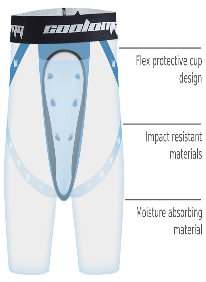 COOLOMG Mens Compression Shorts with Athletic Cup Baseball Football Black - Image 4