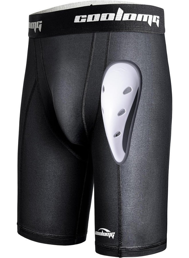 COOLOMG Mens Compression Shorts with Athletic Cup Baseball Football Black - Image 1