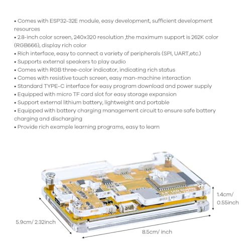 Hosyond 2.8 Inch ESP32 Display Resistive Touchscreen with Acrylic Case, ILI9341 Driver 240x320 TFT LCD Module for Arduino IOT - Image 5