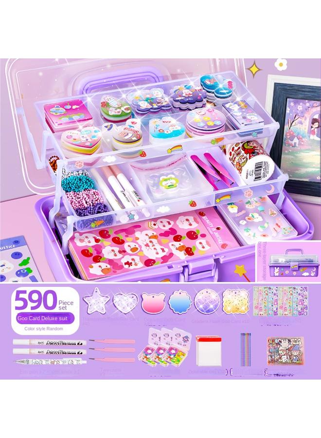 Bluejw Goo Card Sticker Suit Girls Children's Stationery Goo Plate Goo Card Hand Account Material Full Set Of Handmade Material Gift Pack - Image 1