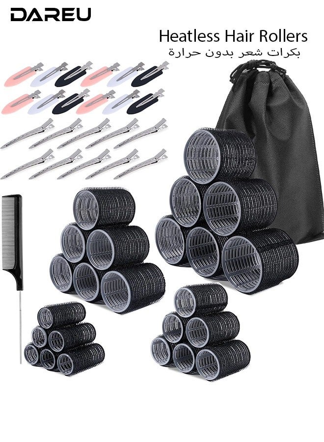 داريو مجموعة بكرات تجعيد الشعر بدون حرارة – 12 بكرة بأربعة أحجام (كبيرة جدًا، كبيرة، متوسطة، صغيرة) + 12 مشبك شعر ومشط – طقم تصفيف شعر بدون حرارة مناسب للشعر الطويل والمتوسط والقصير - Image 1