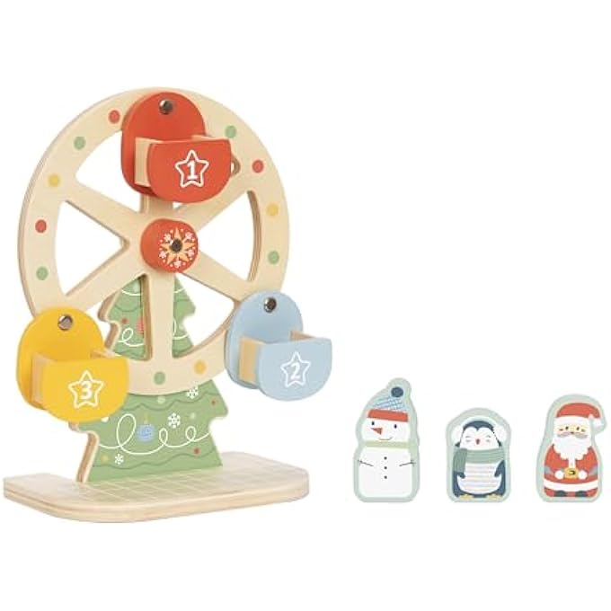 لعبة عجلة فيريس الخشبية لعيد الميلاد، دوارة بموضوع العطلات مع سانتا، رجل الثلج، وشخصيات البطريق، لعبة تعليمية تنموية للأطفال، هدية عيد الميلاد للأطفال الصغار - Image 3
