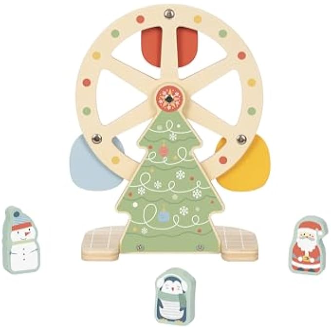 لعبة عجلة فيريس الخشبية لعيد الميلاد، دوارة بموضوع العطلات مع سانتا، رجل الثلج، وشخصيات البطريق، لعبة تعليمية تنموية للأطفال، هدية عيد الميلاد للأطفال الصغار - Image 2
