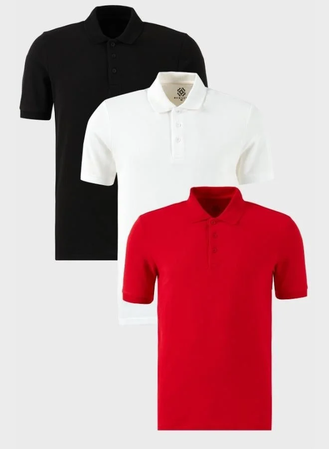 بوراتي تيشيرت رجالي قطن بولو بياقة بأزرار مقاس عادي عبوة من  قطع