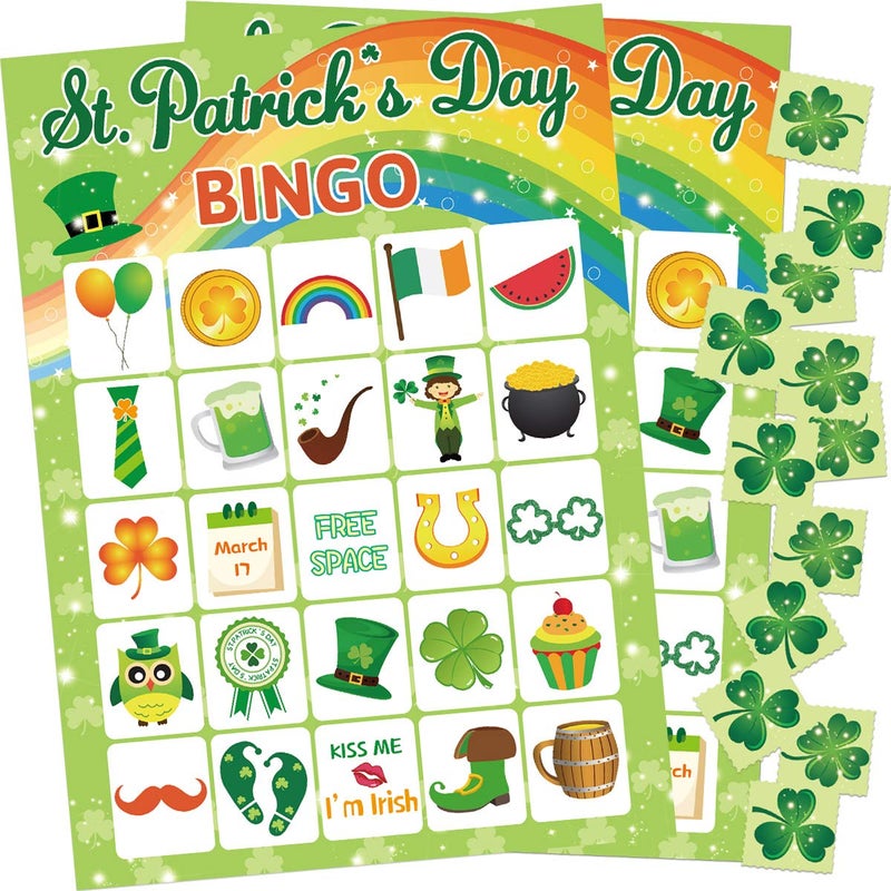 Fancy Land StPatricks Day Bingo Game for Kids 24 Players Green Shamrock Party Game Supplies - Image 4
