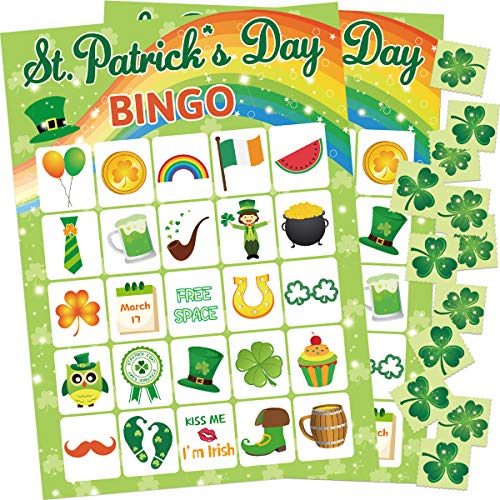 Fancy Land StPatricks Day Bingo Game for Kids 24 Players Green Shamrock Party Game Supplies - Image 1