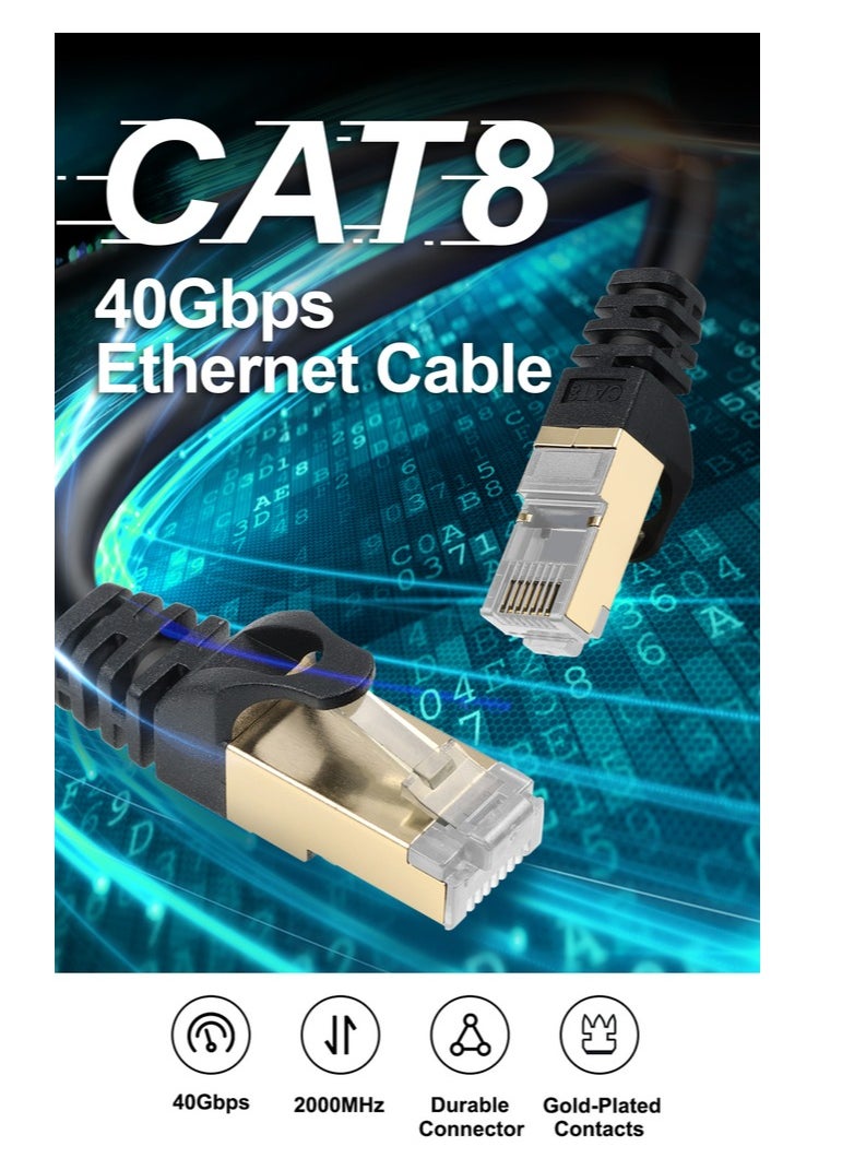 Generic - Cat 8 Ethernet Cable Heavy Duty High-Speed 26AWG Cat8 LAN Network Cable 40Gbps, 2000Mhz with Gold Plated RJ45 Connector, for Gaming and all LAN usage. - Image 1