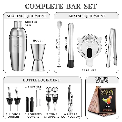 Mixeries Mixology Bartender Kit with Stand - 18 Piece Bar Set Cocktail Shaker Set, Drink Mixer Set for Home Bar with All Bar Accessories - Bar Tool Set, Cocktail Kit, Mixology Set, Bar Kit (Gray) - Image 4