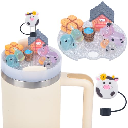 LA KEN DU Compatible with Stanley Cup Lid Accessories Charms, Charms for Stanley Cups H2.0 Accessories 30oz 40oz with Silicone Straw Cover Cap for Tumblers (Cow, 40oz) - Image 1