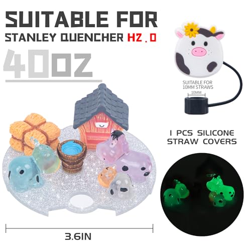LA KEN DU Compatible with Stanley Cup Lid Accessories Charms, Charms for Stanley Cups H2.0 Accessories 30oz 40oz with Silicone Straw Cover Cap for Tumblers (Cow, 40oz) - Image 2