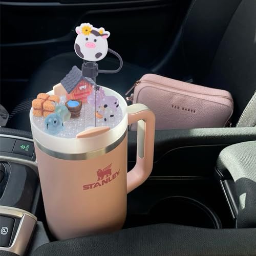 LA KEN DU Compatible with Stanley Cup Lid Accessories Charms, Charms for Stanley Cups H2.0 Accessories 30oz 40oz with Silicone Straw Cover Cap for Tumblers (Cow, 40oz) - Image 3