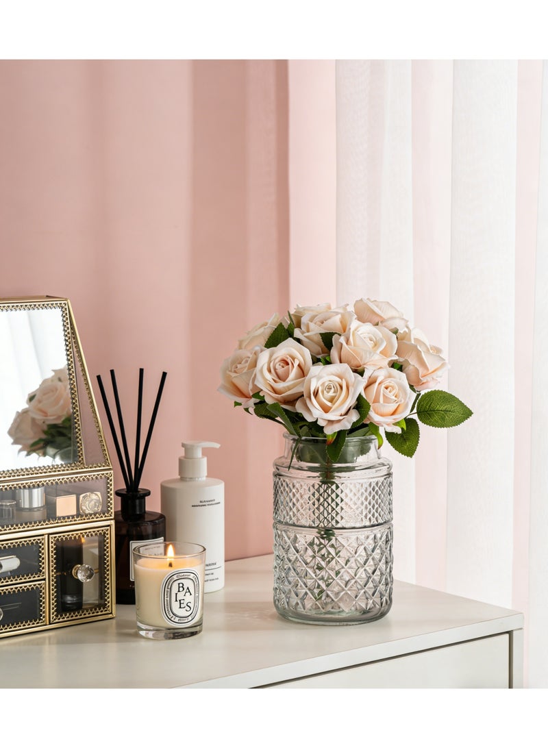 Arabest Flower Vase, Vintage Large Glass Vase Cylinder, Glasseam 1 Glass Vase 20 cm High Large Decorative Vases Wedding Table Decoration Round Rose Vase Tulip Vase Wide Table Vase Glass Vase Set Living Room - Image 2