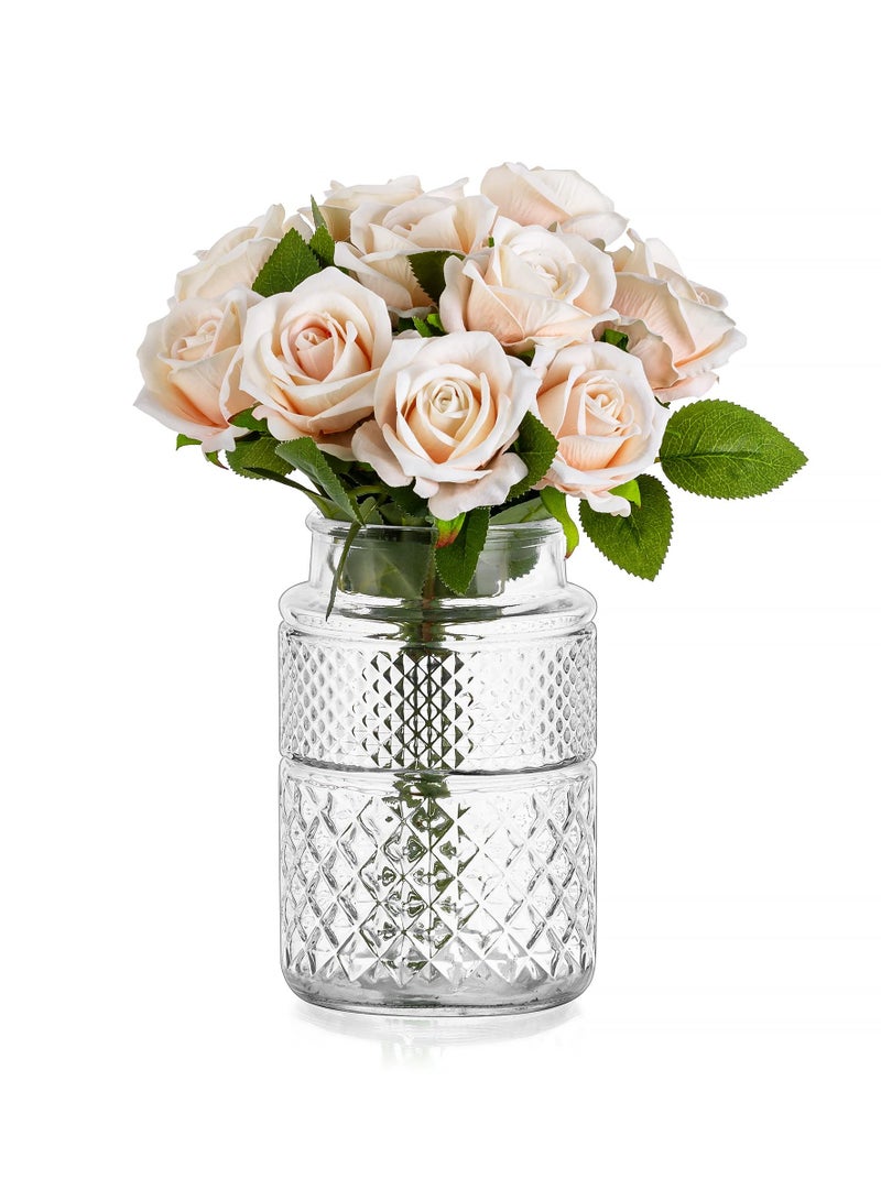 Arabest Flower Vase, Vintage Large Glass Vase Cylinder, Glasseam 1 Glass Vase 20 cm High Large Decorative Vases Wedding Table Decoration Round Rose Vase Tulip Vase Wide Table Vase Glass Vase Set Living Room - Image 1