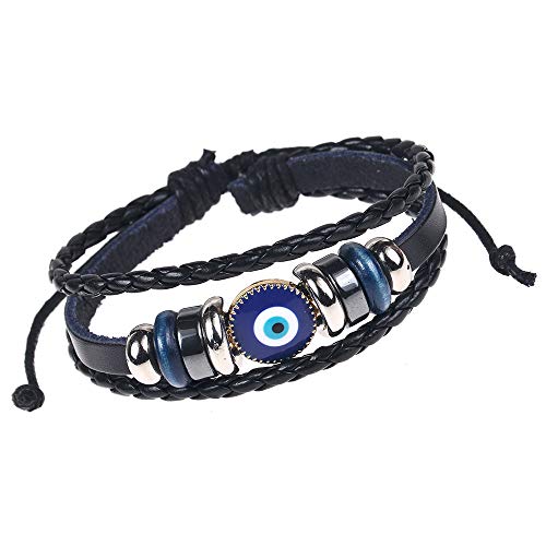 Picano Multi-Layer Evil Eye Leather Bracelet for Men Ethnic Wristband Weave Leather Bangle Bracelet Protection Jewelry … (black) - Image 1