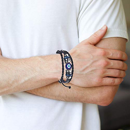 Picano Multi-Layer Evil Eye Leather Bracelet for Men Ethnic Wristband Weave Leather Bangle Bracelet Protection Jewelry … (black) - Image 3