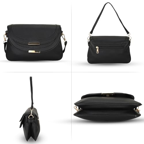 SIBY Snap Purse | PU Leather Fashion Quilted Crossbody Shoulder Bag for Women with Removable Straps - Black - Image 5