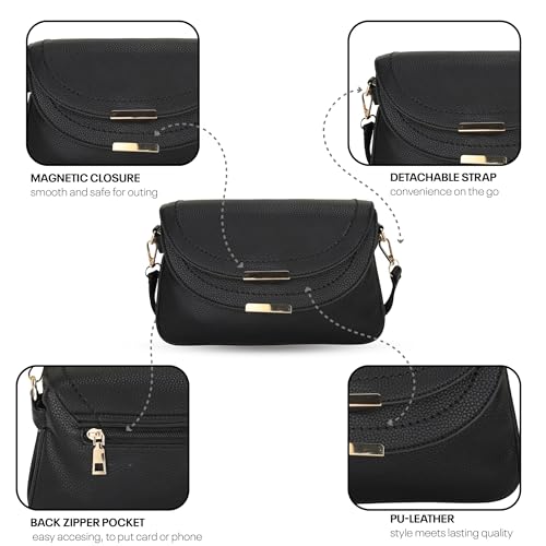 SIBY Snap Purse | PU Leather Fashion Quilted Crossbody Shoulder Bag for Women with Removable Straps - Black - Image 2