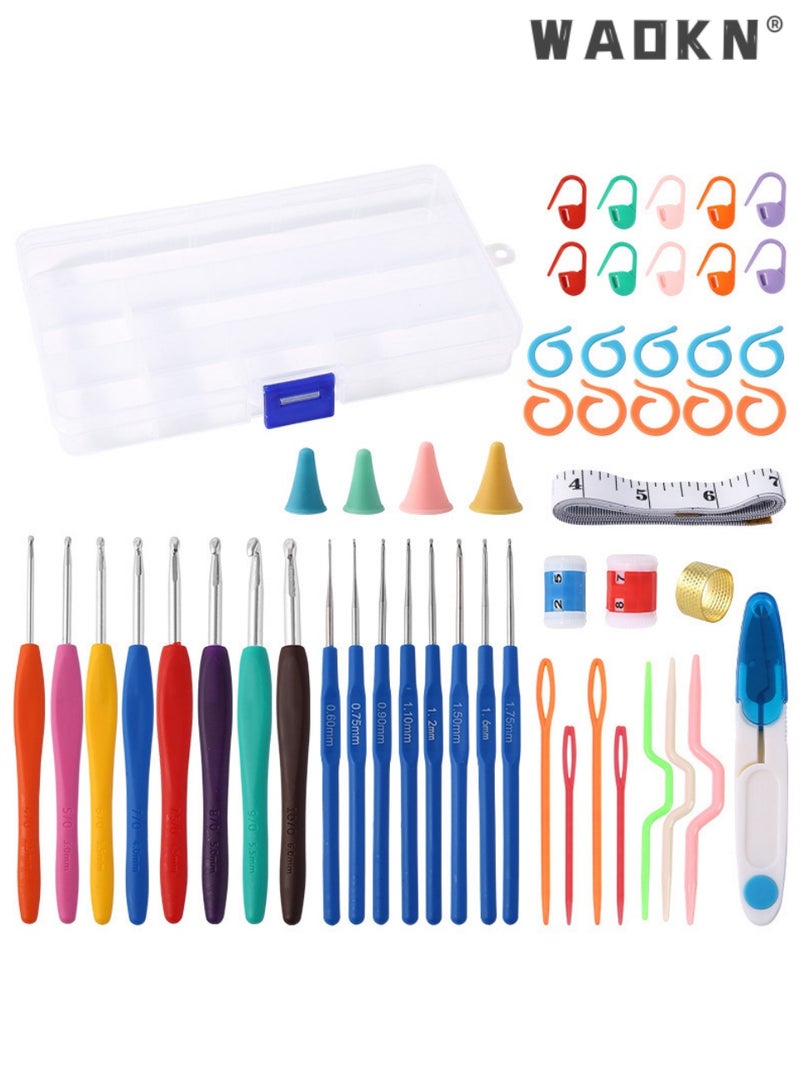 دبليو أيه أو كي أن 53PCS كروشيك هوك مجموعة مع 16 أحجام 0.6mm-6.0mm ، إربونومية ناعمة قبضة أكسيد الألومنيوم كروشيك إبر مع صندوق التخزين ، خالية من الألم للكروشيك لفترة طويلة ، تخزين منظم أنيق ، محمول وخفيف الوزن ، مجموعة أدوات الحياكة الكاملة للمبتدئين DIY الحرف ، هدية عيد الميلاد - Image 1