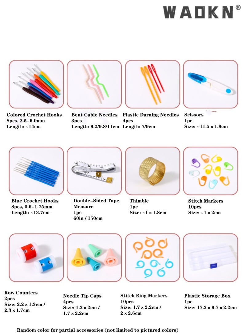 دبليو أيه أو كي أن 53PCS كروشيك هوك مجموعة مع 16 أحجام 0.6mm-6.0mm ، إربونومية ناعمة قبضة أكسيد الألومنيوم كروشيك إبر مع صندوق التخزين ، خالية من الألم للكروشيك لفترة طويلة ، تخزين منظم أنيق ، محمول وخفيف الوزن ، مجموعة أدوات الحياكة الكاملة للمبتدئين DIY الحرف ، هدية عيد الميلاد - Image 3