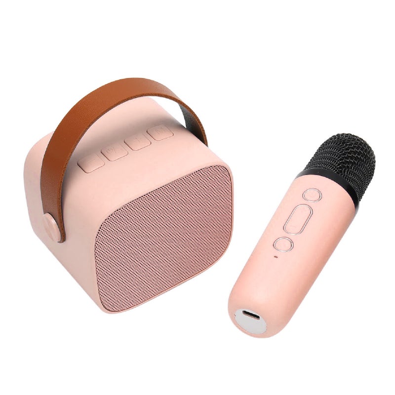 Mini Karaoke Machine Set Support Bluetooth AUX USB Memory Card Portable Bluetooth Speaker with Wireless Microphone Pink - Image 5