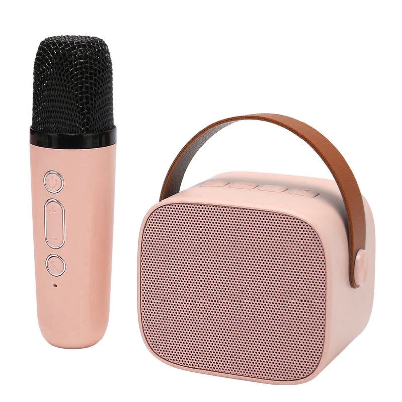 Mini Karaoke Machine Set Support Bluetooth AUX USB Memory Card Portable Bluetooth Speaker with Wireless Microphone Pink - Image 2
