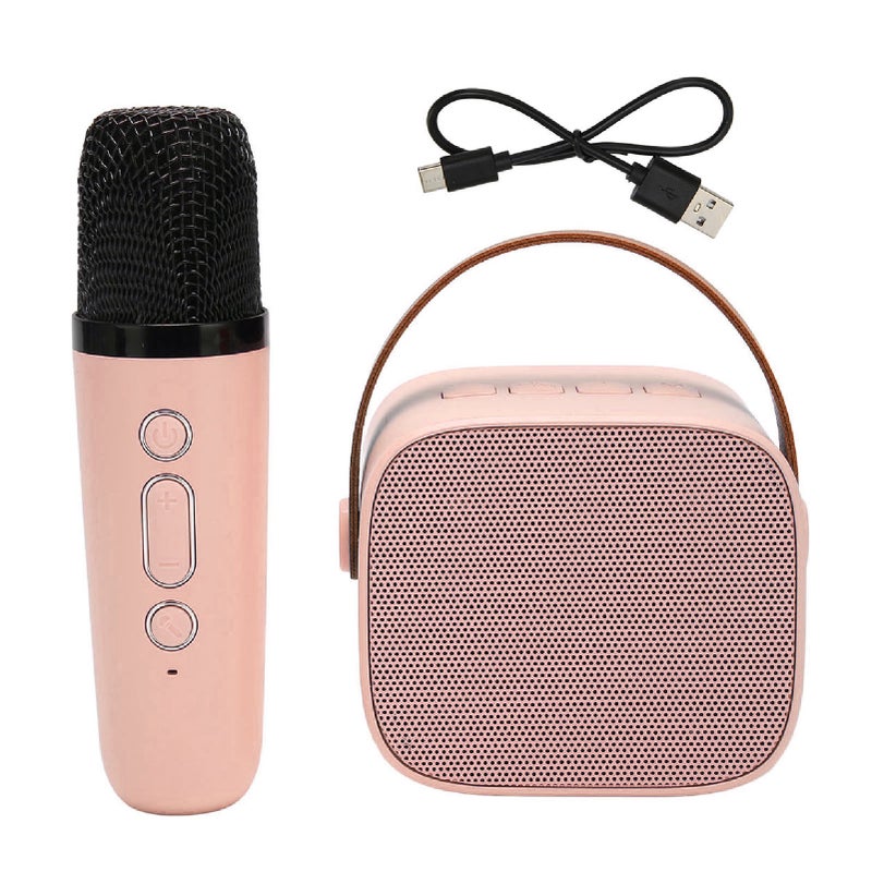 Mini Karaoke Machine Set Support Bluetooth AUX USB Memory Card Portable Bluetooth Speaker with Wireless Microphone Pink - Image 1