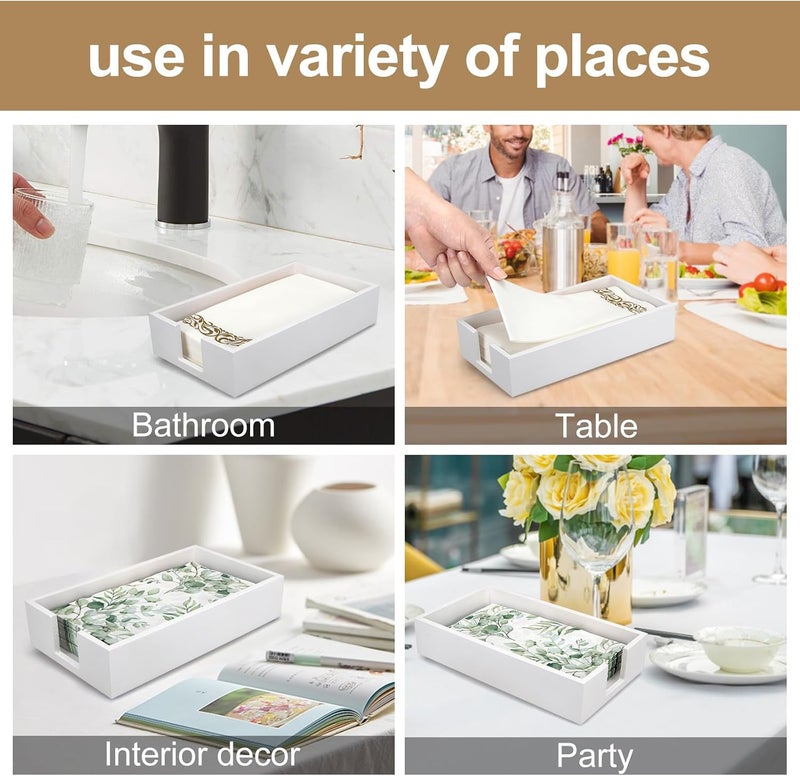 Renawe Guest Paper Towels Holder for Bathroom Flat Napkin Tray White Wooden Napkin Holder Tray for Table Countertop Modern Napkins Basket Kitchen Towel Dispenser Wood Napkin Holder Caddy - Image 4