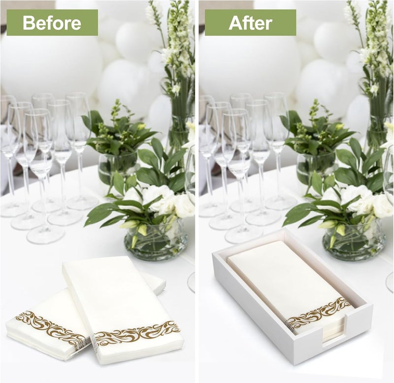 Renawe Guest Paper Towels Holder for Bathroom Flat Napkin Tray White Wooden Napkin Holder Tray for Table Countertop Modern Napkins Basket Kitchen Towel Dispenser Wood Napkin Holder Caddy - Image 5