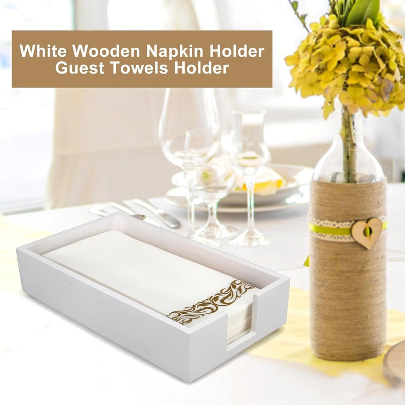Renawe Guest Paper Towels Holder for Bathroom Flat Napkin Tray White Wooden Napkin Holder Tray for Table Countertop Modern Napkins Basket Kitchen Towel Dispenser Wood Napkin Holder Caddy - Image 2