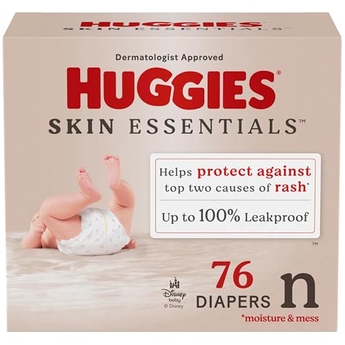 Huggies Size Newborn Diapers, Skin Essentials Baby Diapers, Size Newborn (6-9 lbs), 76 Count, Packaging May Vary - Image 1