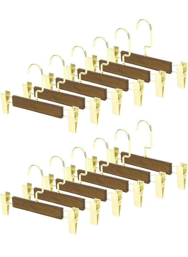 KLNAMAEAAN Pack of 10 Non-Slip Seamless Multi-Function Belt Clip Solid Wood Imitation Gold Hook Hanger  - Image 1