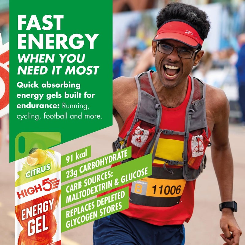 High5 Running Gels - Carbohydrate Supplements for Quick Energy Release - Natural Fruit Juice & Caffeine-Free - Instant Energy Boost for Running, Cycling Nutrition & Endurance Sports (Citrus, 20 x 40g) - Image 2