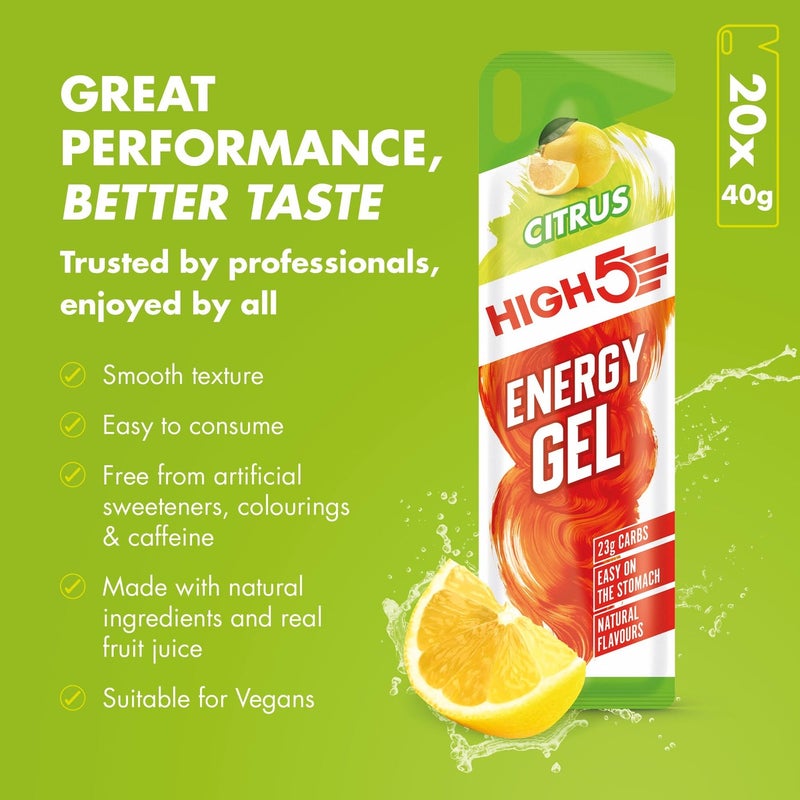 High5 Running Gels - Carbohydrate Supplements for Quick Energy Release - Natural Fruit Juice & Caffeine-Free - Instant Energy Boost for Running, Cycling Nutrition & Endurance Sports (Citrus, 20 x 40g) - Image 3