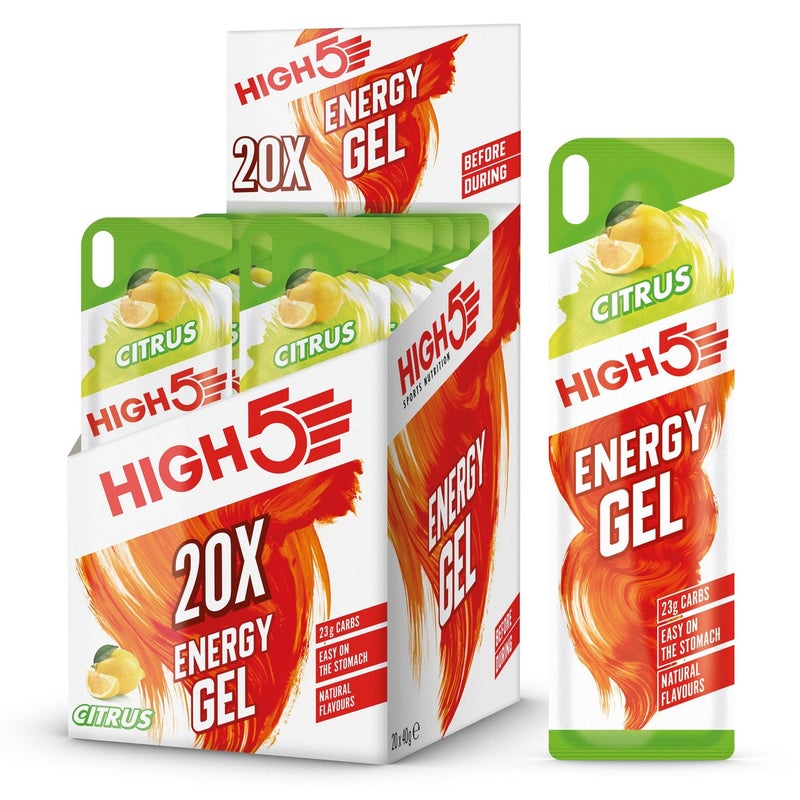 High5 Running Gels - Carbohydrate Supplements for Quick Energy Release - Natural Fruit Juice & Caffeine-Free - Instant Energy Boost for Running, Cycling Nutrition & Endurance Sports (Citrus, 20 x 40g) - Image 1