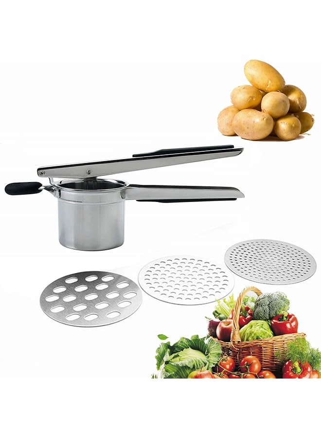 S-TOP Potato Ricer and Masher with 3 Interchangable Discs Multifunction Fruit Masher Kitchen Supplies Stainless Steel Food Mashers - Image 1