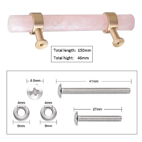 mookaitedecor Set of 2 Brushed Brass with Rose Quartz Crystal Drawer Knobs Kitchen Cabinet Handles Pulls Door Knobs for Dresser Cupboard Hardware 59 Inches - Image 3