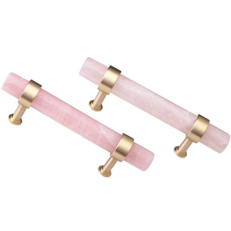 mookaitedecor Set of 2 Brushed Brass with Rose Quartz Crystal Drawer Knobs Kitchen Cabinet Handles Pulls Door Knobs for Dresser Cupboard Hardware 59 Inches - Image 2