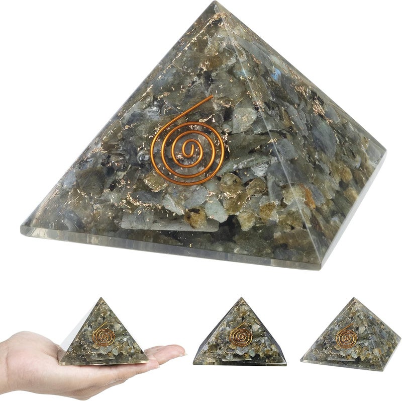 Crocon Labradorite orgone Pyramids Healing Stone orgonite Gemstone Pyramid Stones Reiki Crystal Healing Pyramid Chakra Divination Collection organite Home Enlightened 2.5 inch.