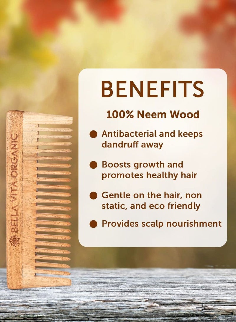 Bella Vita Organic Neem Wooden Comb Wide Teeth for Tangle Free Curls, Healthy Scalp, Hair Growth, Hairfall and Dandruff Control for Men and Women - Image 4