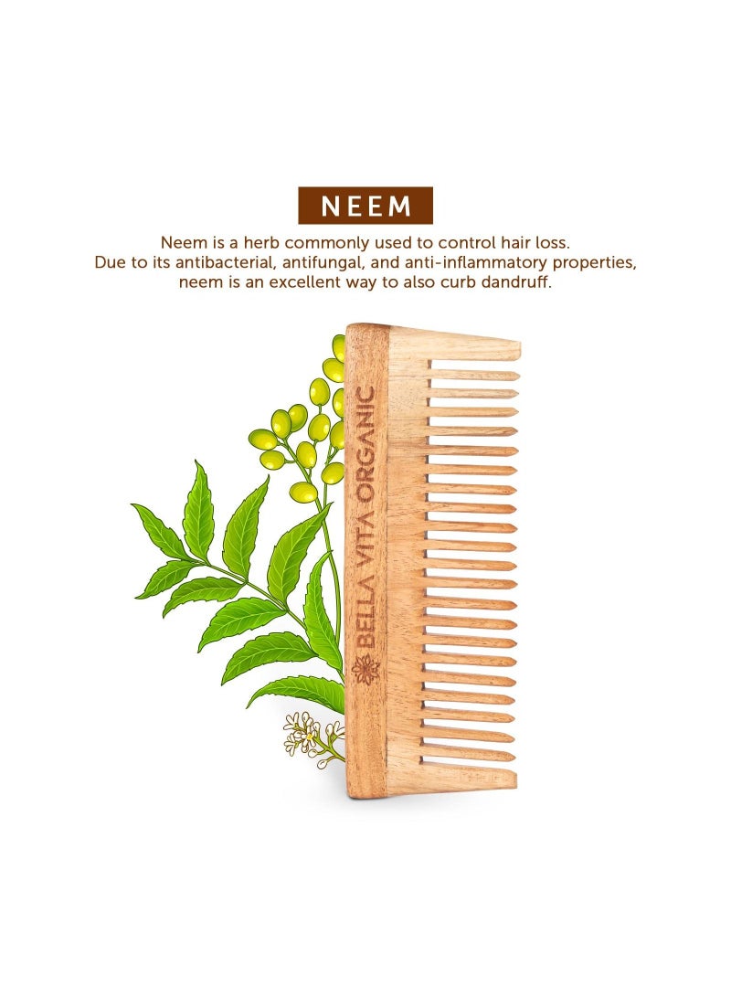 Bella Vita Organic Neem Wooden Comb Wide Teeth for Tangle Free Curls, Healthy Scalp, Hair Growth, Hairfall and Dandruff Control for Men and Women - Image 3