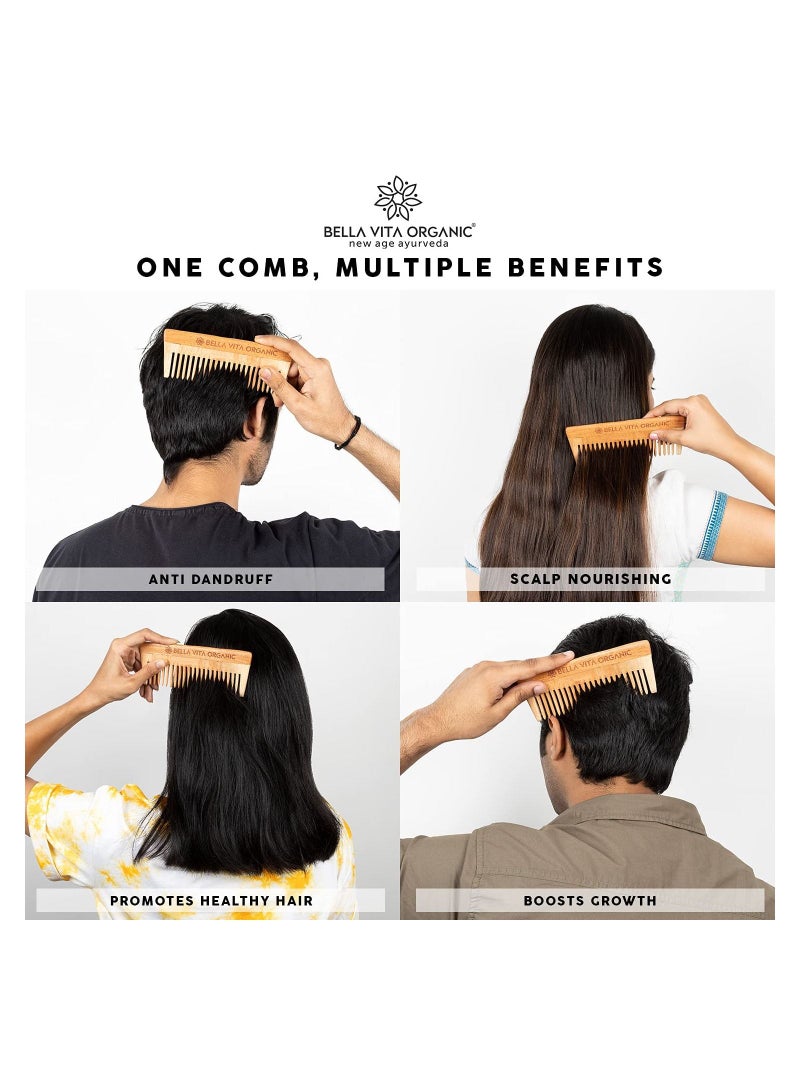 Bella Vita Organic Neem Wooden Comb Wide Teeth for Tangle Free Curls, Healthy Scalp, Hair Growth, Hairfall and Dandruff Control for Men and Women - Image 2