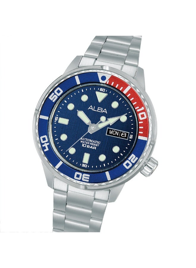 Alba Mechanical Automatic Men’s Watch AL4771X2, 43 mm Blue Dial, Stainless Steel Case & Bracelet, Rotating Bezel, 100 m W - Image 4