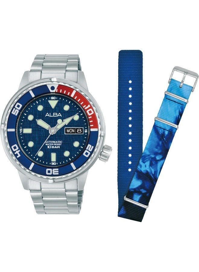 Alba Mechanical Automatic Men’s Watch AL4771X2, 43 mm Blue Dial, Stainless Steel Case & Bracelet, Rotating Bezel, 100 m W - Image 1